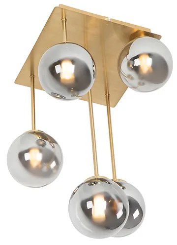 Modern mennyezeti lámpa arany 5-ös füstüveggel - Athén