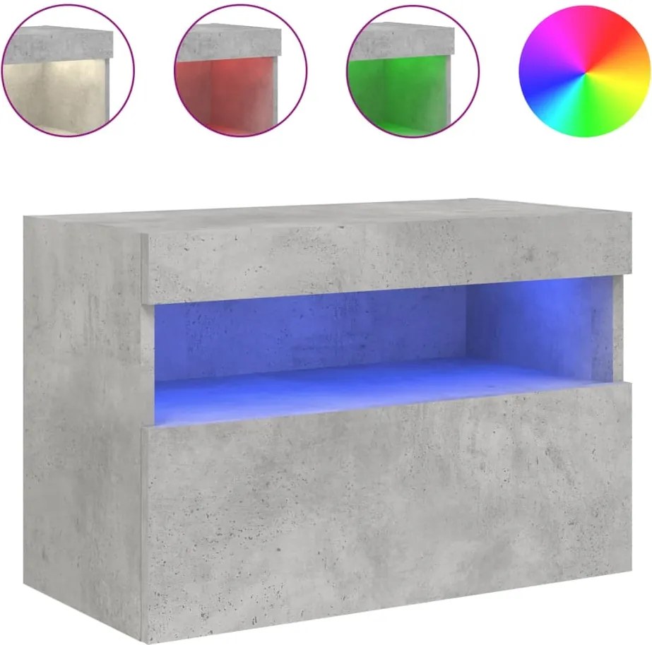 vidaXL betonszürke falra szerelhető TV-szekrény LED-del 60x30x40 cm