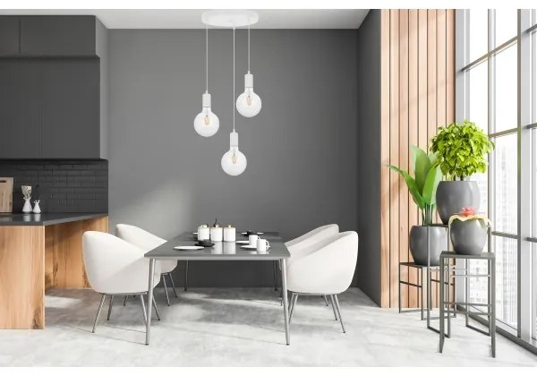 Csillár zsinóron MIROS 3xE27/60W/230V kerek fehér