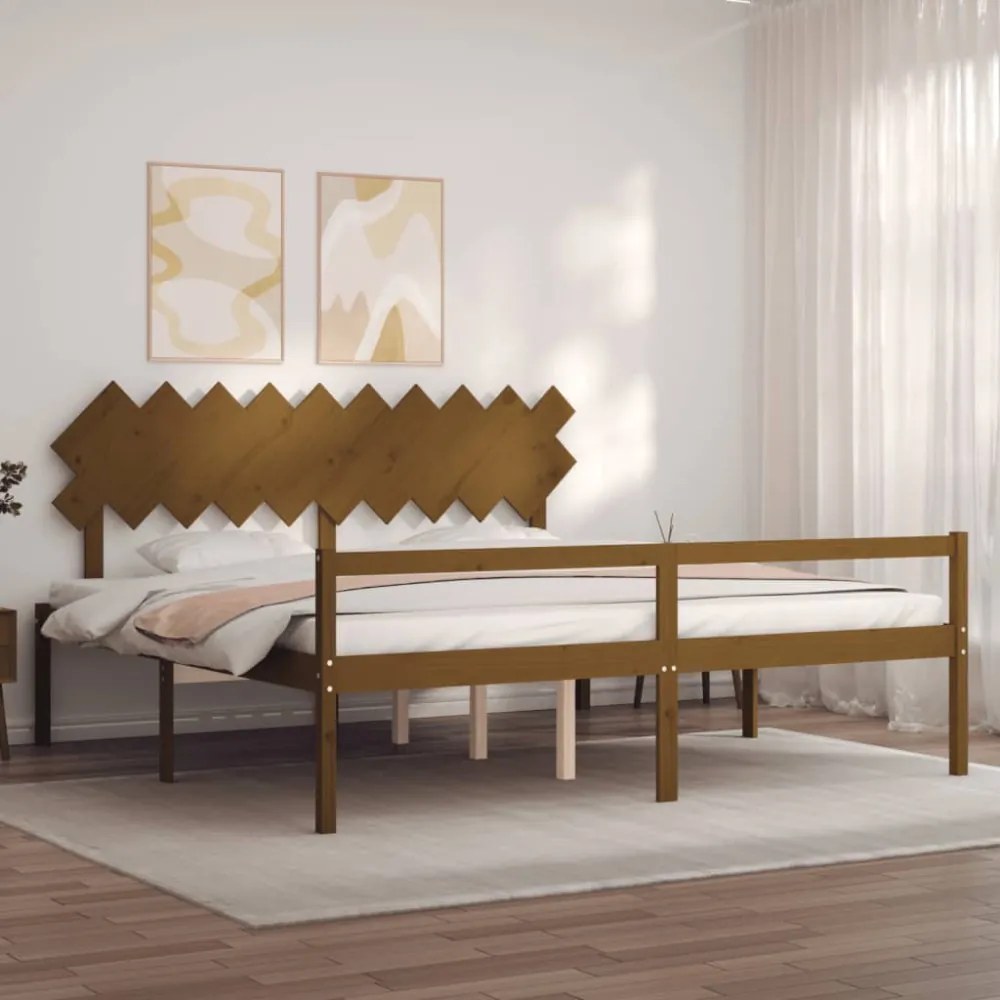 mézbarna tömör fa ágy időseknek fejtámlával 200x200 cm