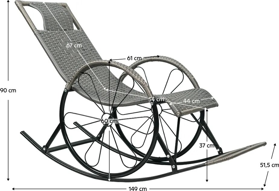 Hintaszék, rattan/fém, szürke, ROKIN