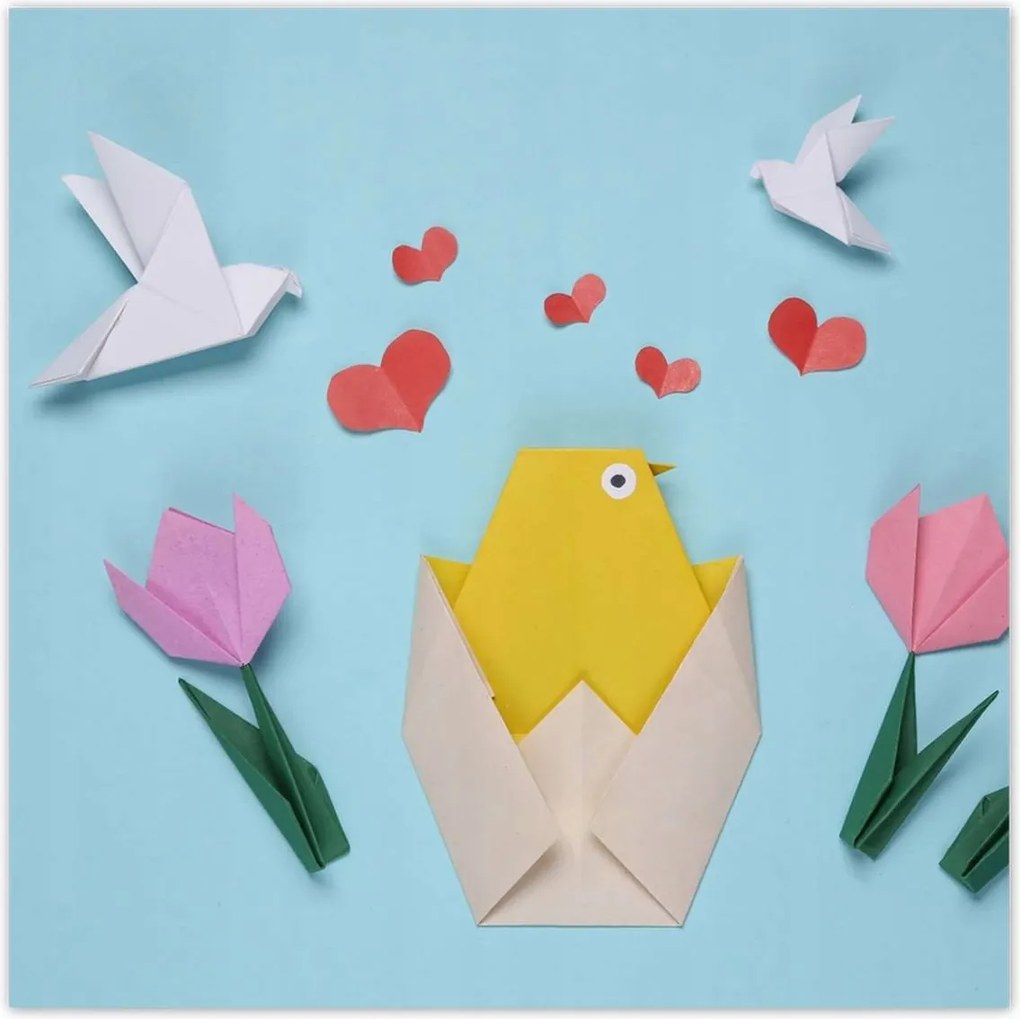 Poszterek 140x140 Origami tavasz csirke