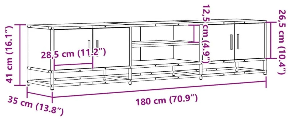 barna tölgy színű szerelt fa TV-szekrény 180 x 35 x 41 cm