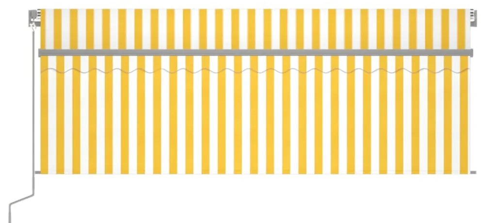 sárga-fehér redőnyös, LED-es, szélérzékelős napellenző 4x3 m