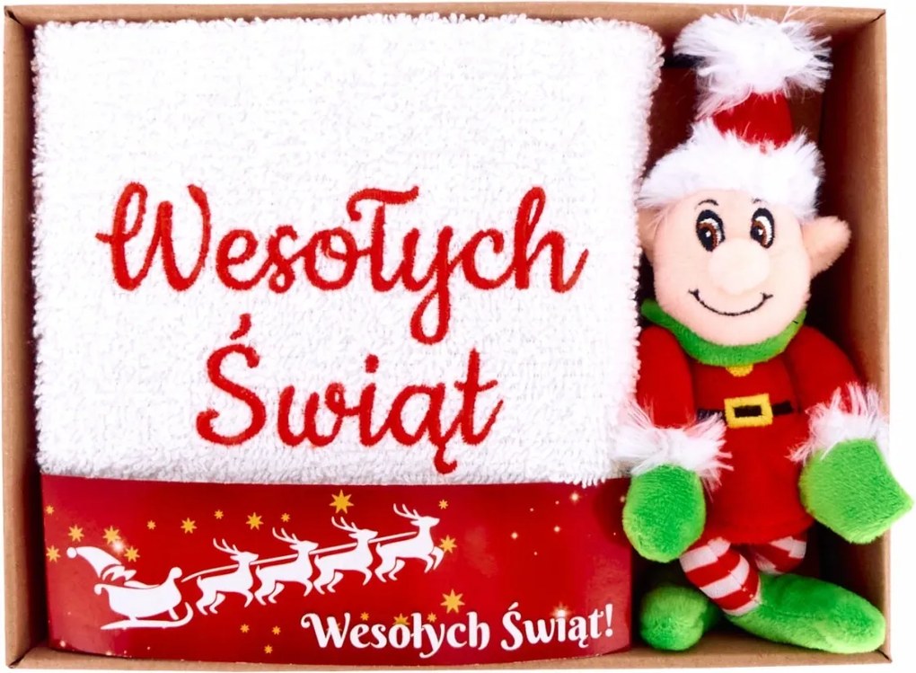 Mikulás Ajándék Szett Törölköző Hímzéssel Boldog Karácsonyt Manó