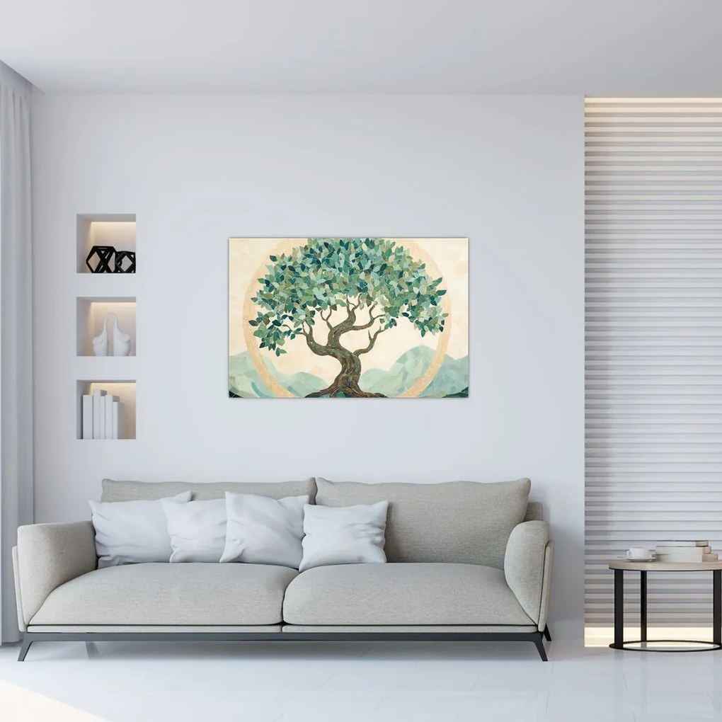 Kép – Elegáns mozaik fával (90x60 cm)