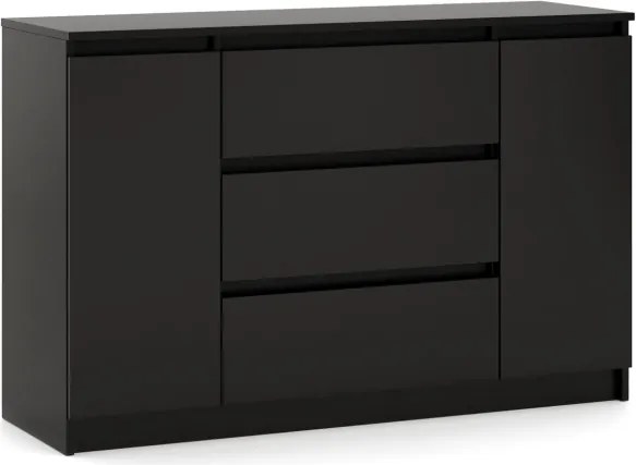 SIMPLE komód 120 cm, 2 ajtóval és 3 fiókkal, fekete