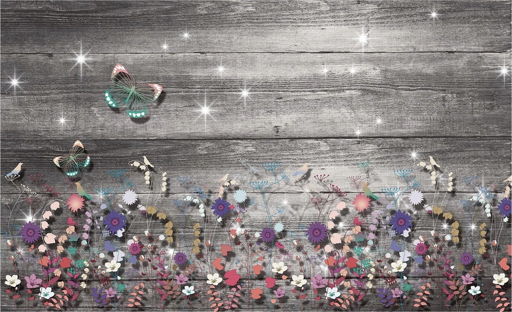 Fotótapéta Virágok pillangók vinil fa 368x254 +ragasztó