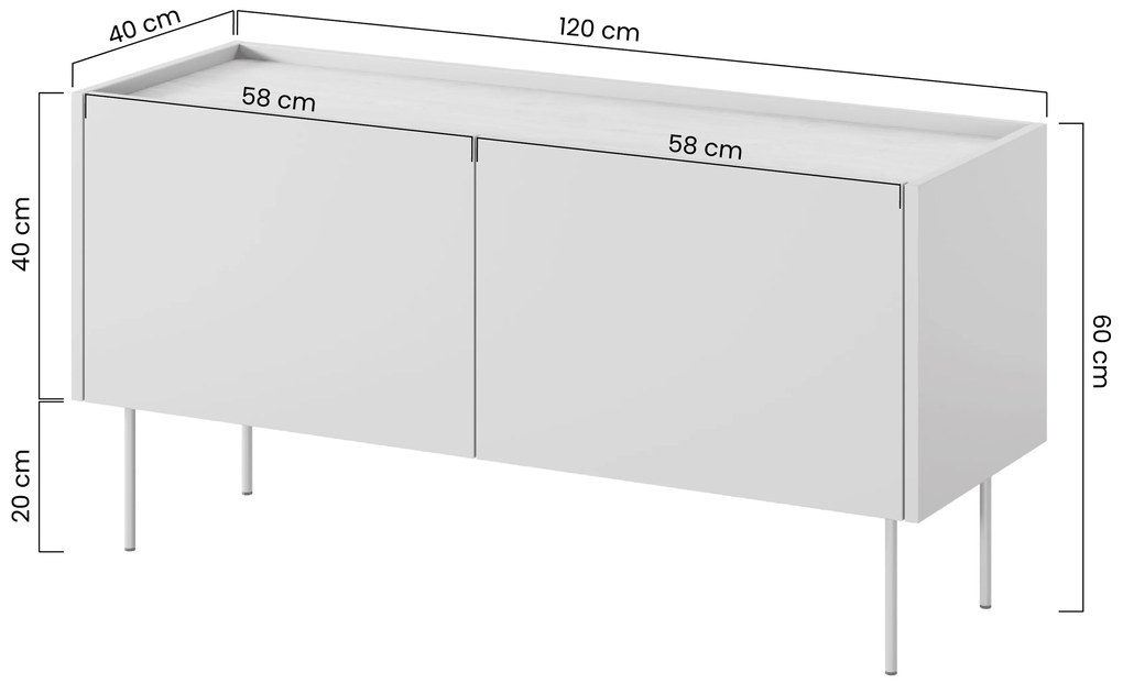 Desin TV szekrény 120 cm fém lábakkal - olíva / nagano tölgy