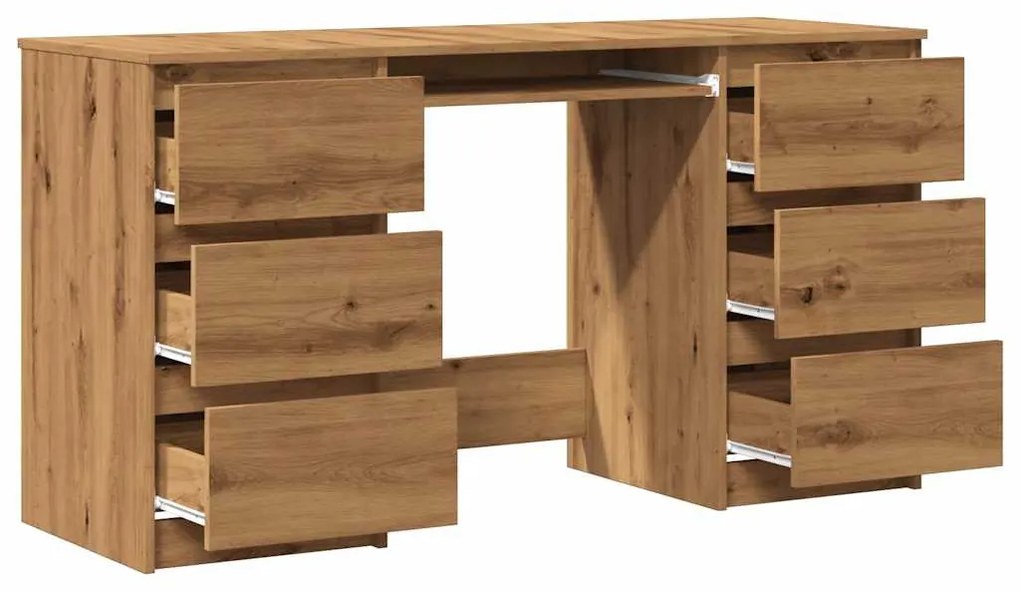 kézműves tölgy színű szerelt fa íróasztal 140 x 50 x 77 cm