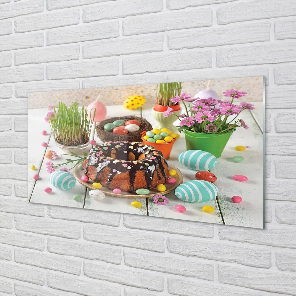 Akrilkép Tojás torta virág 140x70 cm 4 fogas