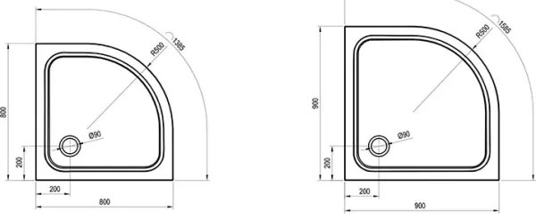 Ravak XA244401010 - Negyedköríves zuhanytálca ELIPSO 80x80 cm fehér