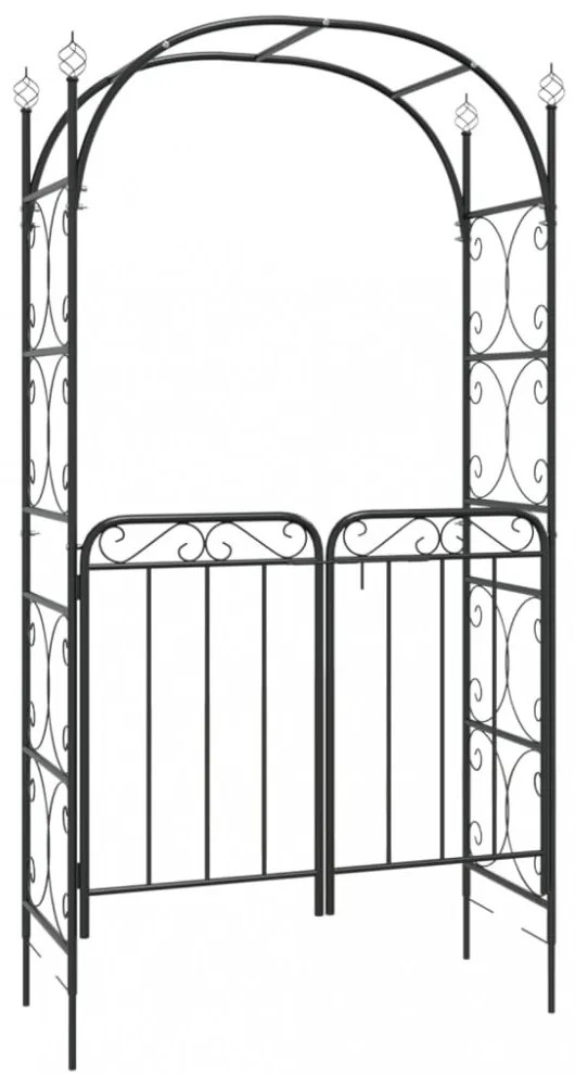 fekete acél kerti boltív kapuval 108 x 45 x 235 cm