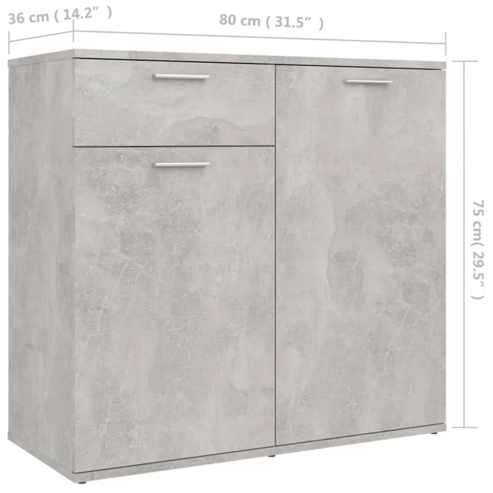 betonszürke szerelt fa tálalószekrény 80 x 36 x 75 cm