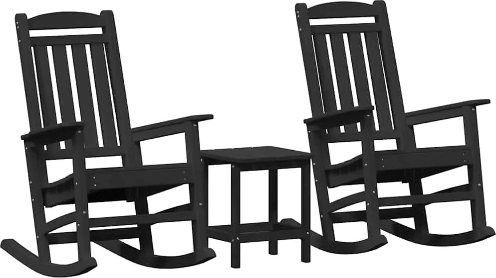 vidaXL Hintaszék 3 pcs Fekete Polietilén