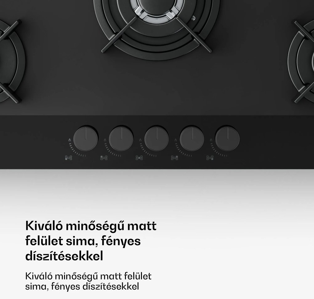 Klarstein Velaire gáztűzhely, 5 égős elektromos gyújtással, Földgázzal és LPG-vel kompatibilis, 10400 W, 90 cm