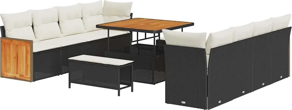 vidaXL Kerti Kanapé Szett párnával 12 pcs Fekete és Krém polirattan