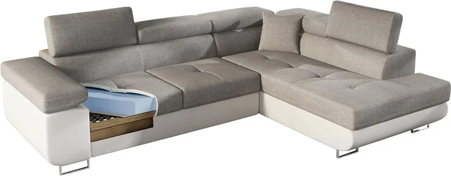 Kék kinyitható-tárolóhelyes sarokkanapé (jobb oldali-L alakú) Anton – ELTAP