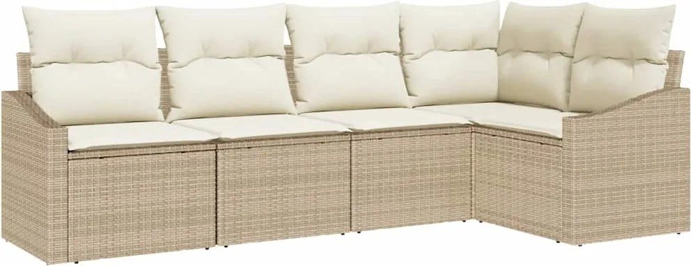 vidaXL Kerti Kanapé Szett párnával 5 pcs Beige és Fehér polirattan