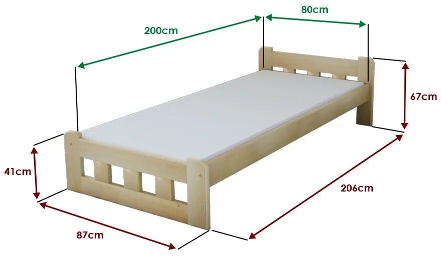 Naomi magasított ágy 80x200 cm, égerfa Ágyrács: Ágyrács nélkül, Matrac: Coco Maxi 20 cm matrac