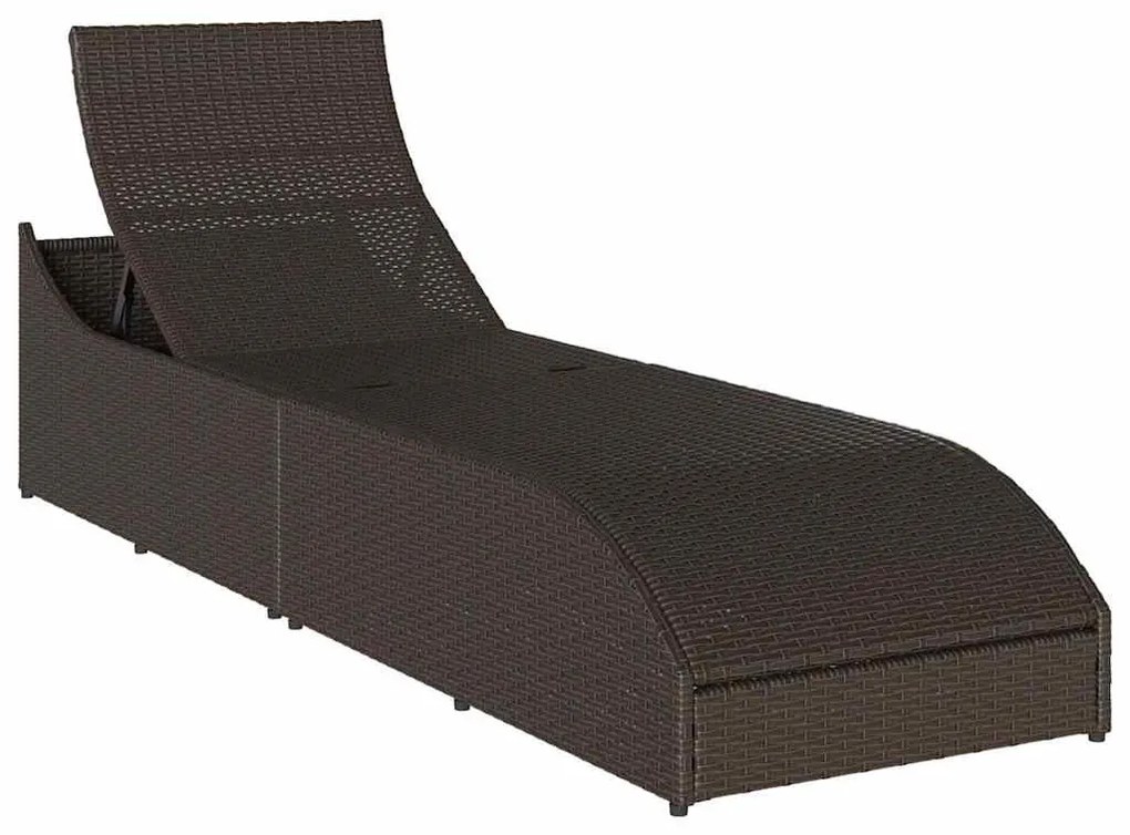 összecsukható napozóágy párnával és tárolóval barna polyrattan