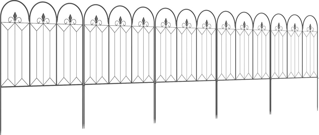 Outsunny Kerti Kerítések 305x79,5 cm 5 db-os Dekoratív Fém Kerti Kerítés Szabadon Kombinálható Állatvédő Pavilonhoz, Gyephez Fekete | Aosom