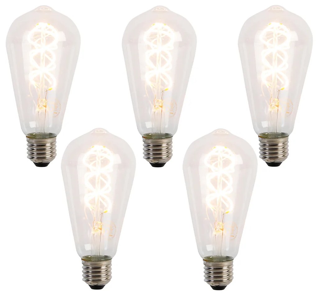 5 darabos E27 LED spirál filament izzó szett ST64 5W 400 lm 2200K