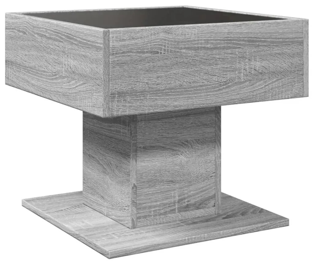 szürke sonoma szerelt fa dohányzóasztal LED-del 50 x 50 x 45 cm