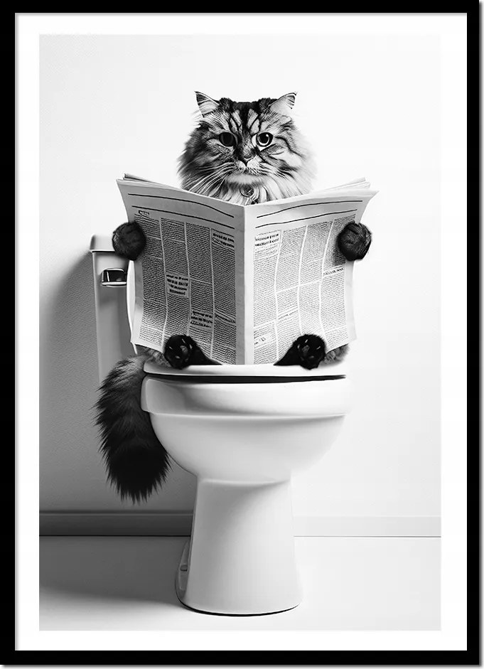 Kép Poszter Keretben Fürdőszoba Wc Macska A Wc-n újság P2623_A4
