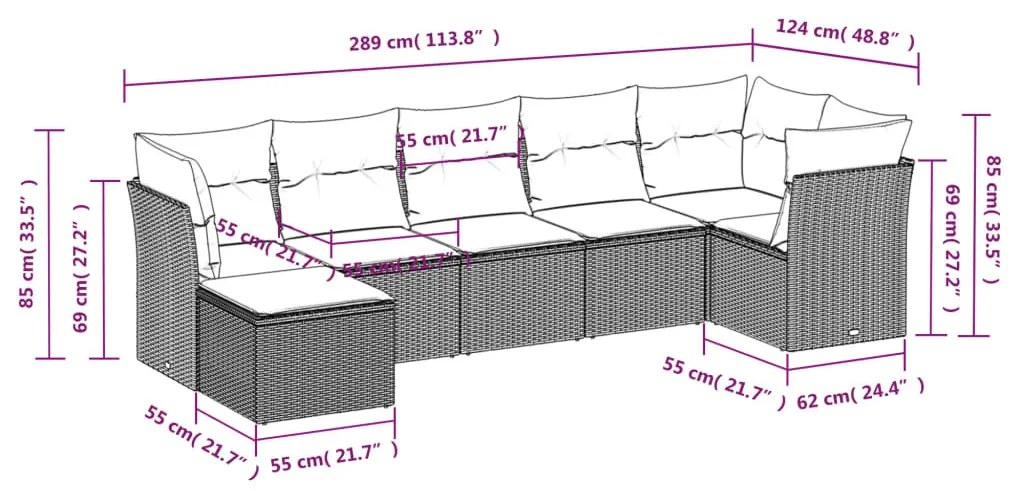 7 részes világosszürke polyrattan kerti ülőgarnitúra párnákkal