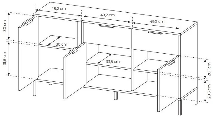 Komód Lyran 3D2S (antracit + arany). 1071354