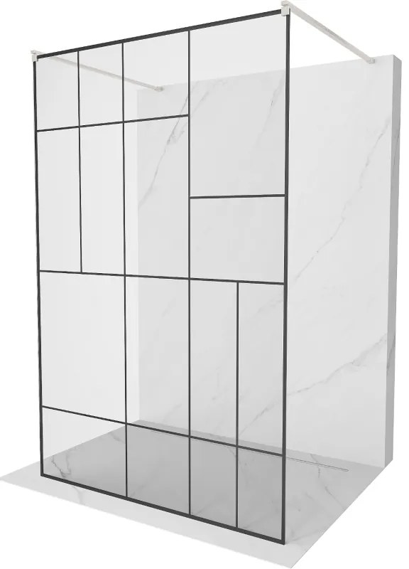 Mexen Kioto, Walk-In zuhanyparaván 120 x 200 cm, 8 mm üveg fekete mintás, csiszolt acél profil, 800-120-002-97-78
