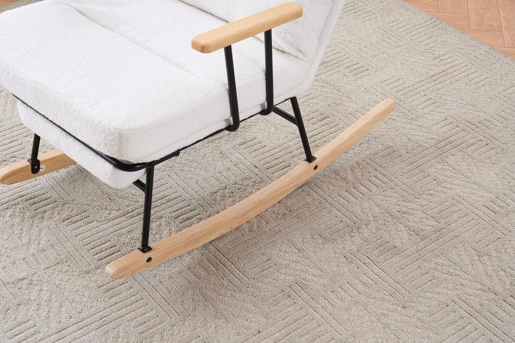 Hintaszék fa lábakkal, plüss szövettel, 4 fokozatban állítható háttámlával, fehér