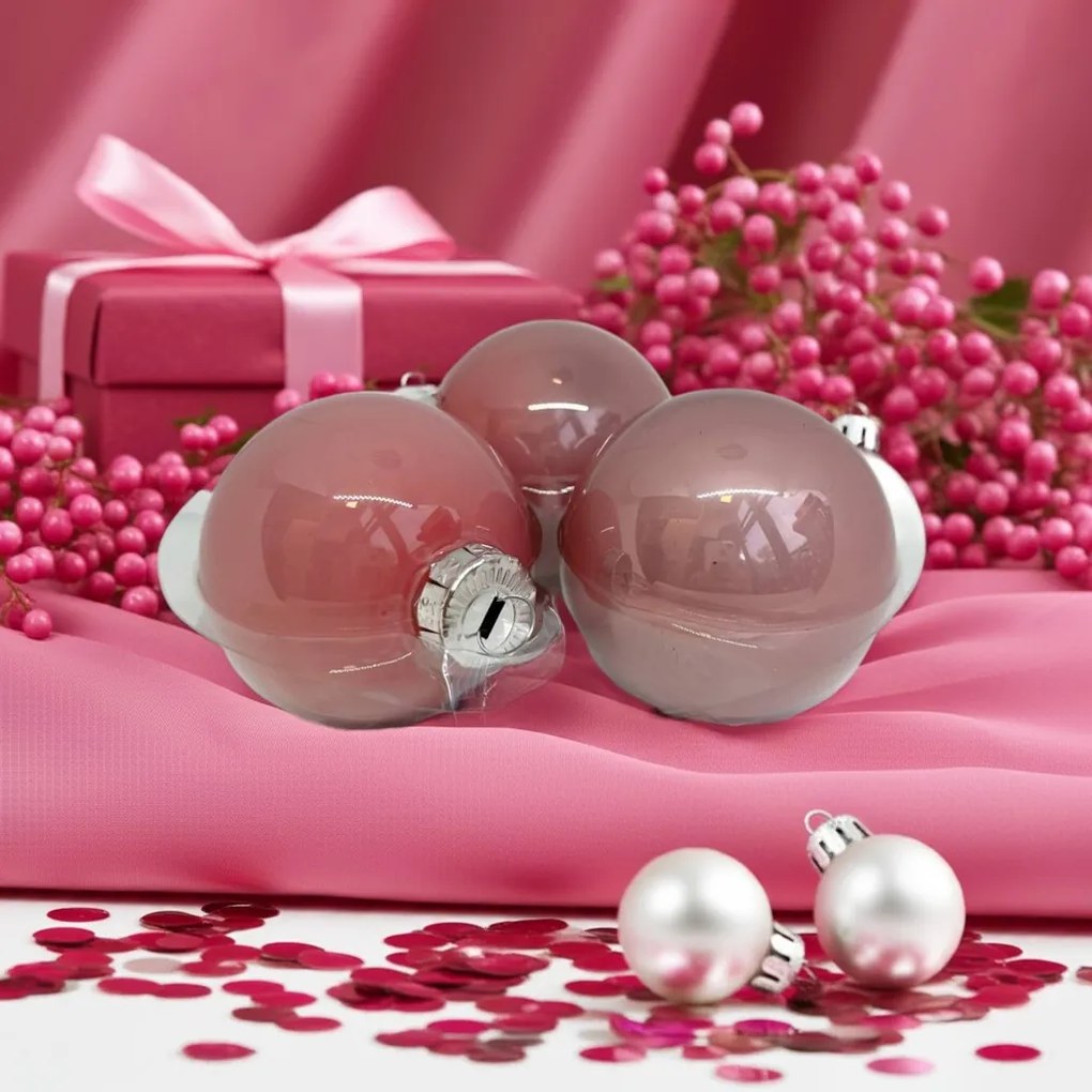 Powder Rose rózsaszín üveg karácsonyi gömb szett 12*6cm