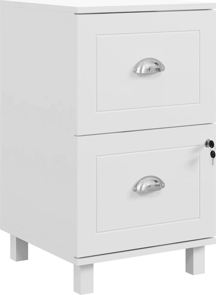 HOMCOM Irodai Fiókos Szekrény 2 Fiókkal, Zárható Íróasztali Fiók A4-es és Levélméretű Dokumentumokhoz 40x41.5x67.5 cm Fehér | Aosom