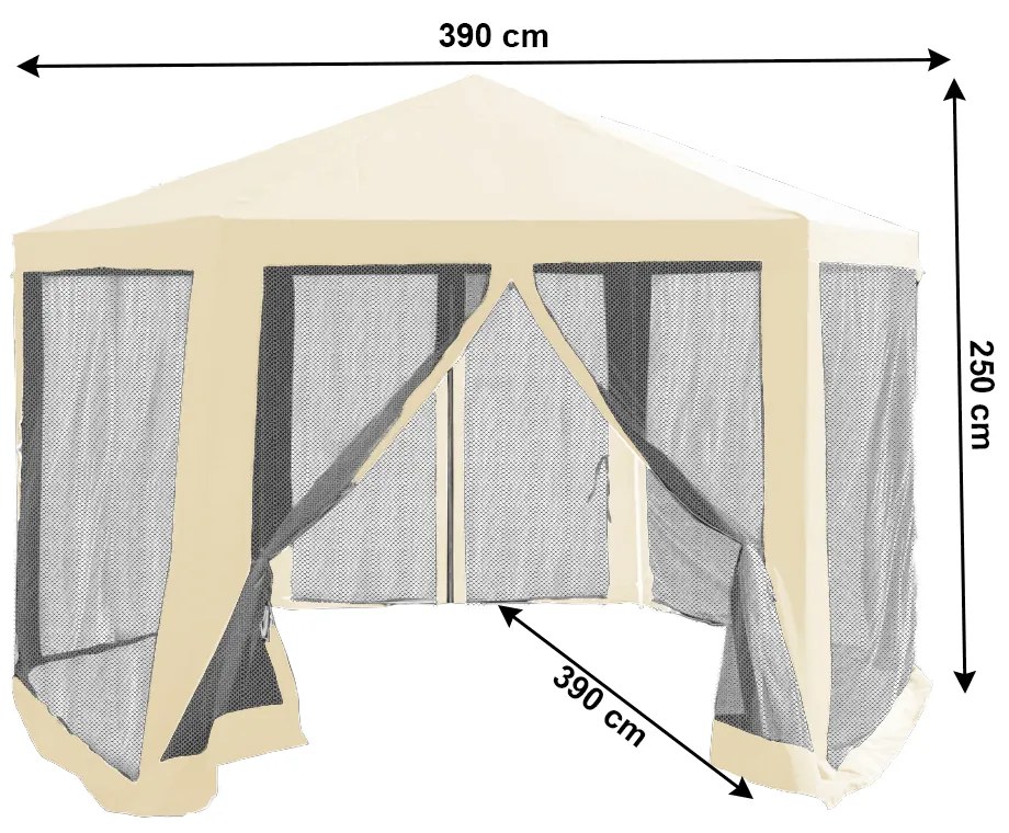 Kerti pavilon sátor, 3,9x2,5x3,9m, bézs/fekete, RINGE TYP 2+6 oldal