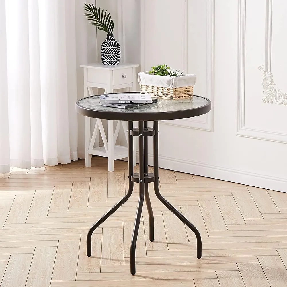 Kerek kerti asztal üveglappal ISLAND 60 cm, fekete