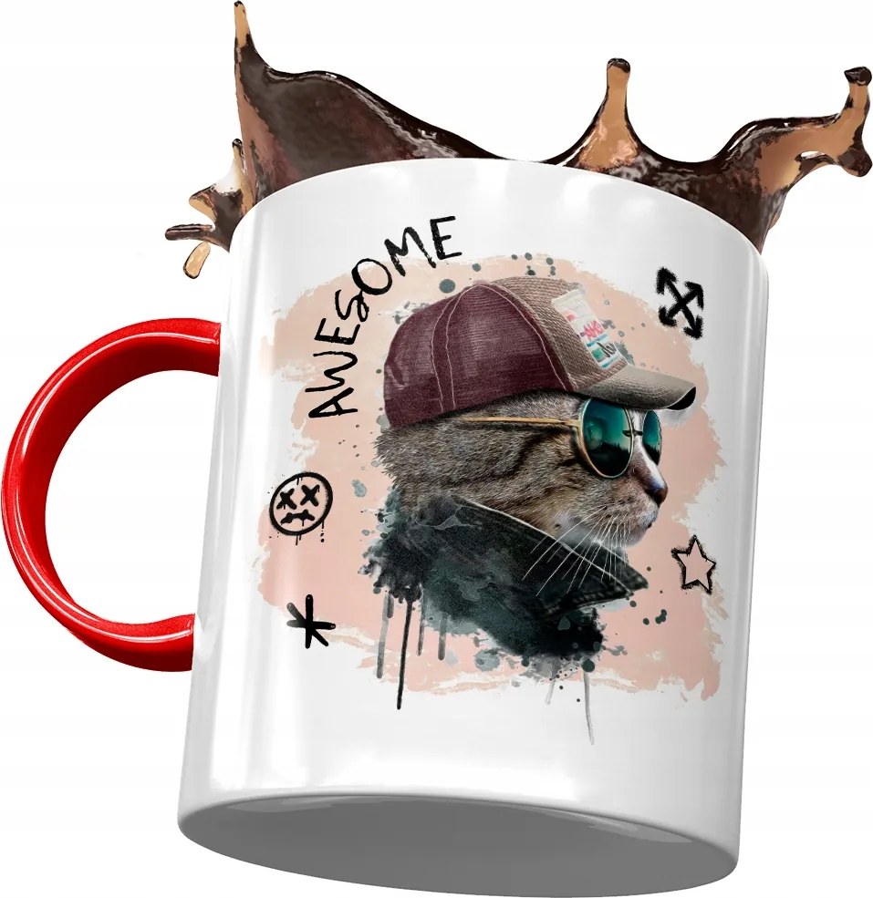 Piros Bögre Cicával Cica Cuki Ajándék Nyomtatott Fotóval