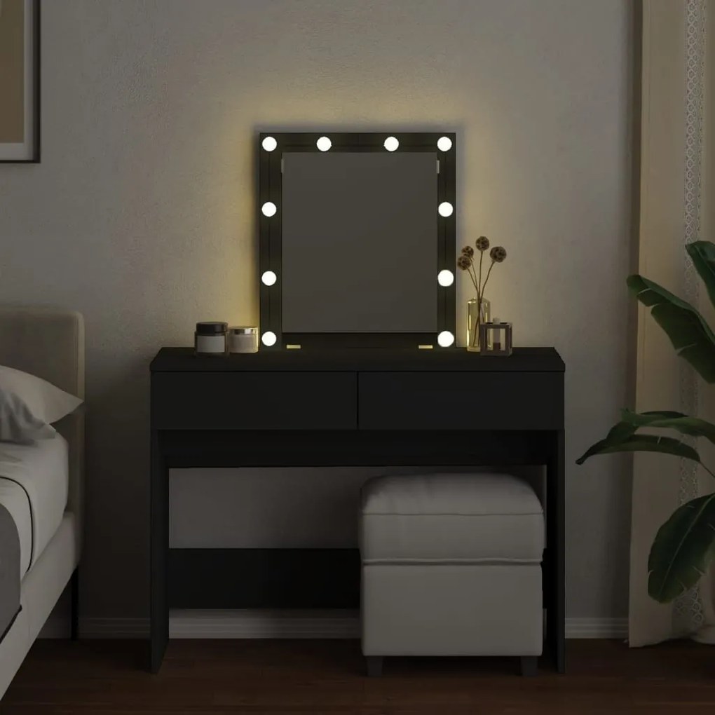 fekete LED-es fésülködőasztal 100 x 40 x 130 cm