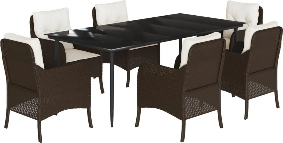 vidaXL 7 részes barna polyrattan kerti étkezőgarnitúra párnával