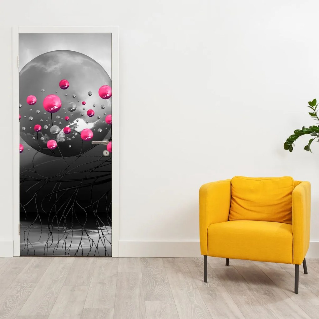 Fotótapéta ajtóra - Rózsaszín absztrakt gömbök (95x205cm)
