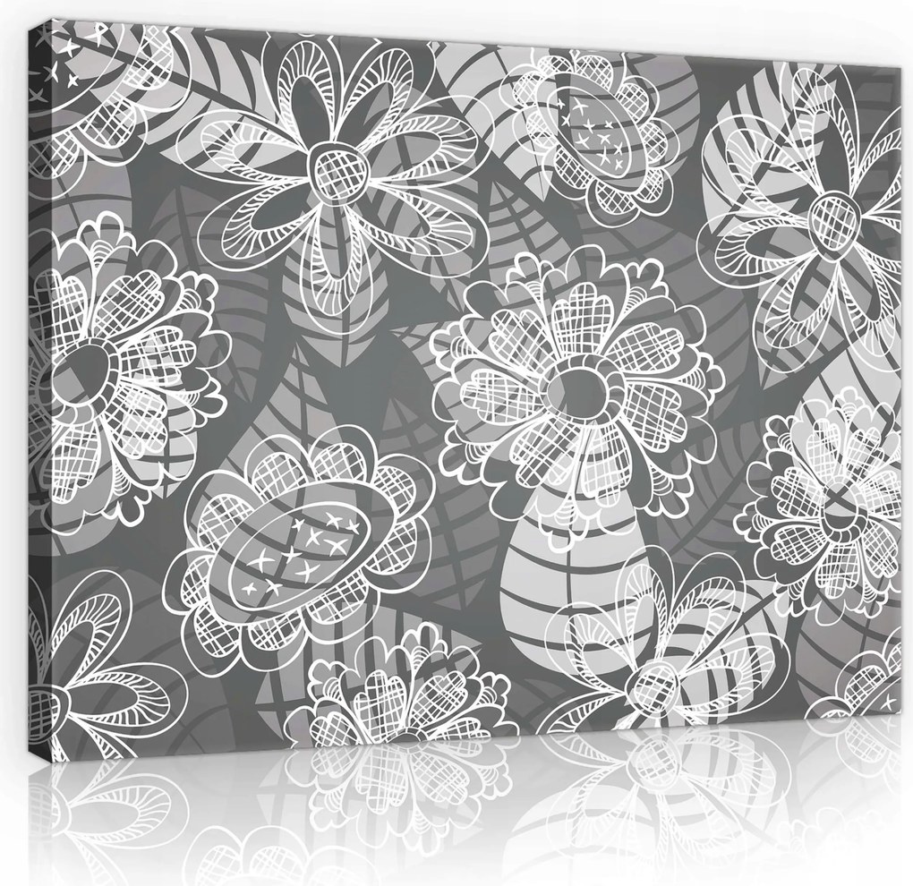 Vászonkép 100x75 Virágok virágmintás szürke fehér dekoratív stilizált