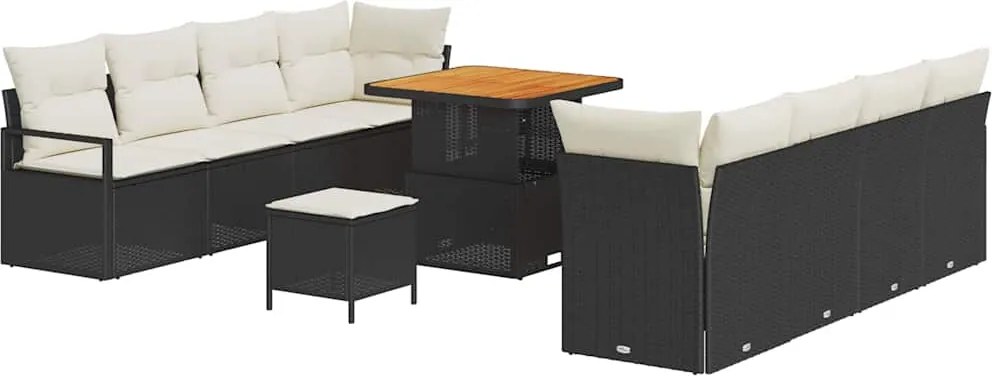 vidaXL Kerti Kanapé Szett párnával 11 pcs Fekete polirattan