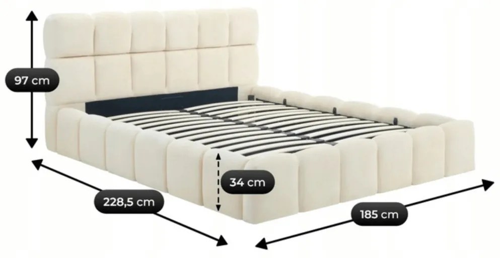 Łóżko 160x200 MURACJA Welurowe Kremowe Z Pojemnikiem