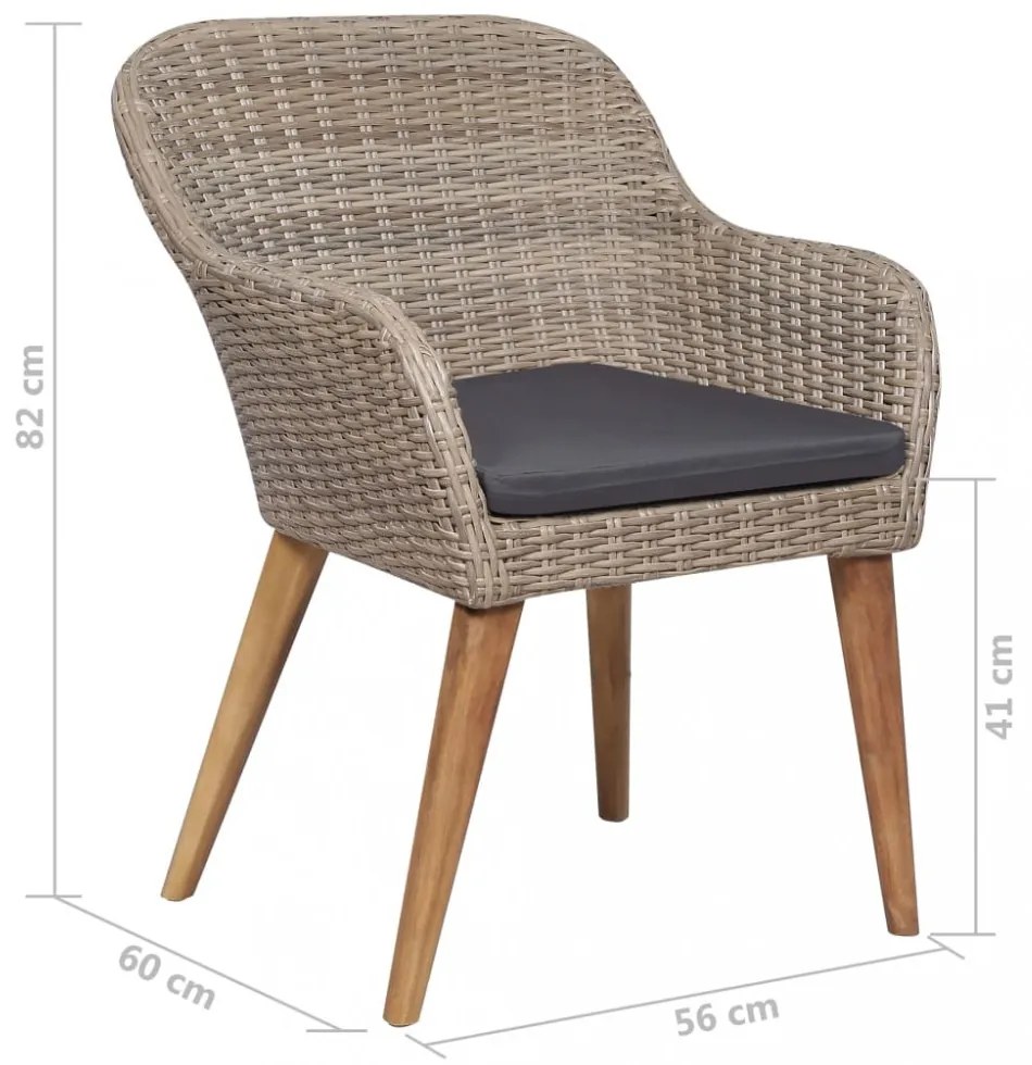 2 db barna polyrattan kültéri szék párnával