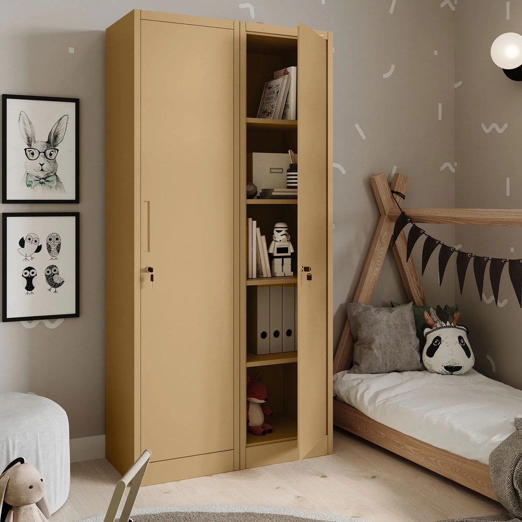Keskeny fém irodai iratszekrény, bézs, 450x1850x400 mm: ALEX Fresh Style
