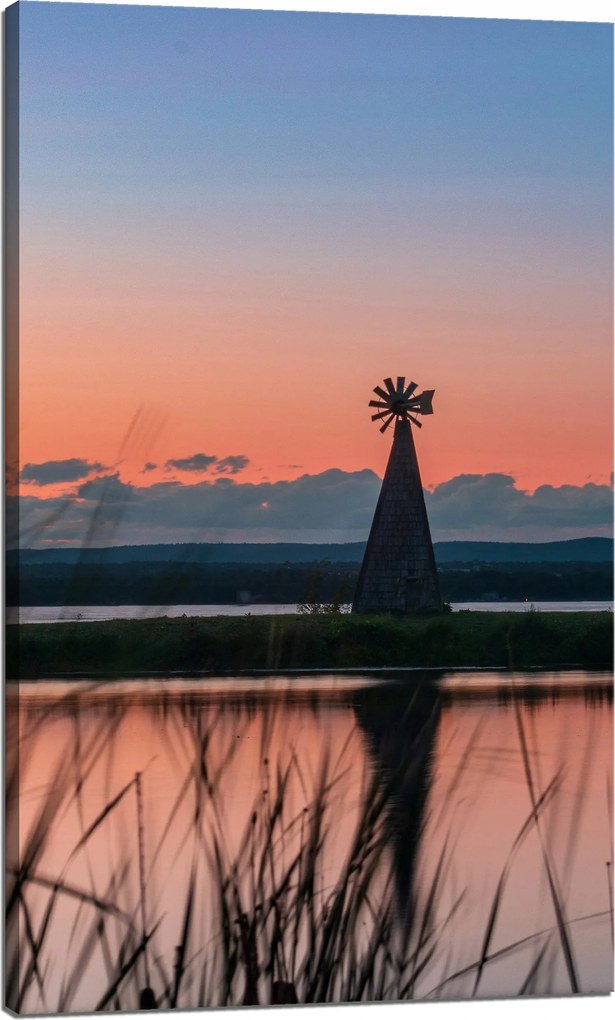 Vászonkép Szélmalom Ég Természet Naplemente Tó Fű 60x100