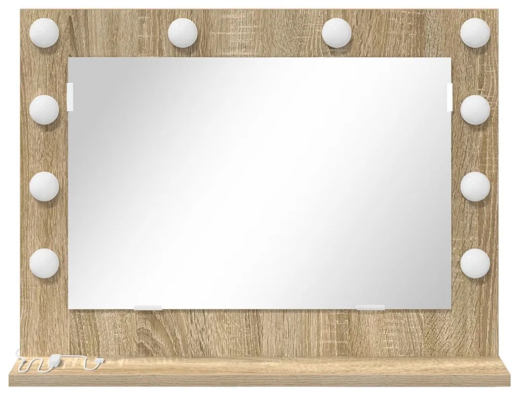 Toalett Tükör LED -es lámpákkal Sonoma tölgy 60 x 45 x 18 cm