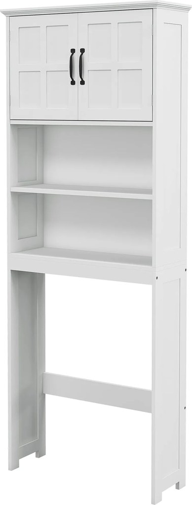 kleankin Wc fölötti szekrény mosógéphez, 2 ajtóval, nyitott polcokkal és állítható polccal, fürdőszobaszekrény 66x23x178 cm Fehér | Aosom