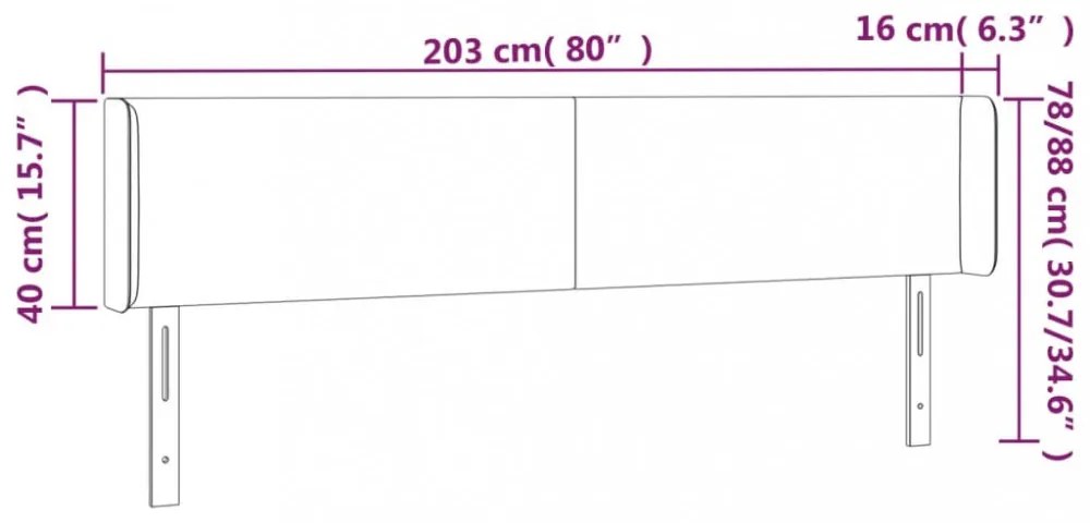 fekete szövet LED-es fejtámla 203 x 16 x 78/88 cm